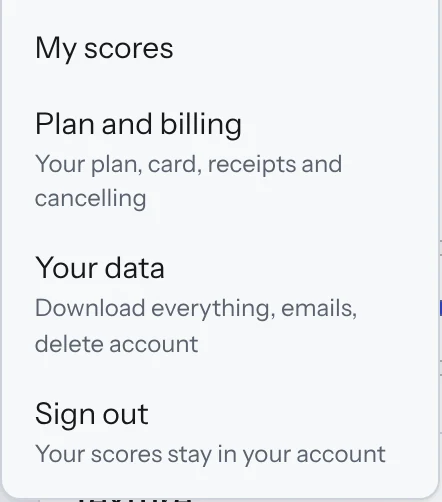 The Account menu.