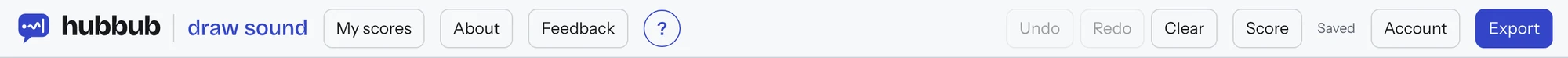The bar along the top of the editor: My scores, About, Feedback, Help, Undo, Redo, Clear, Score, Account and Export.